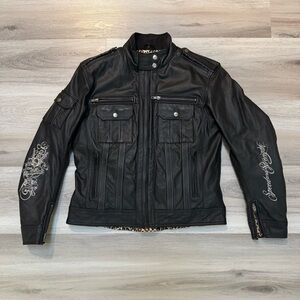 SPEED AND STRENGTH BLACK LEATHER JACKET With Embroidery Details Women’s Large